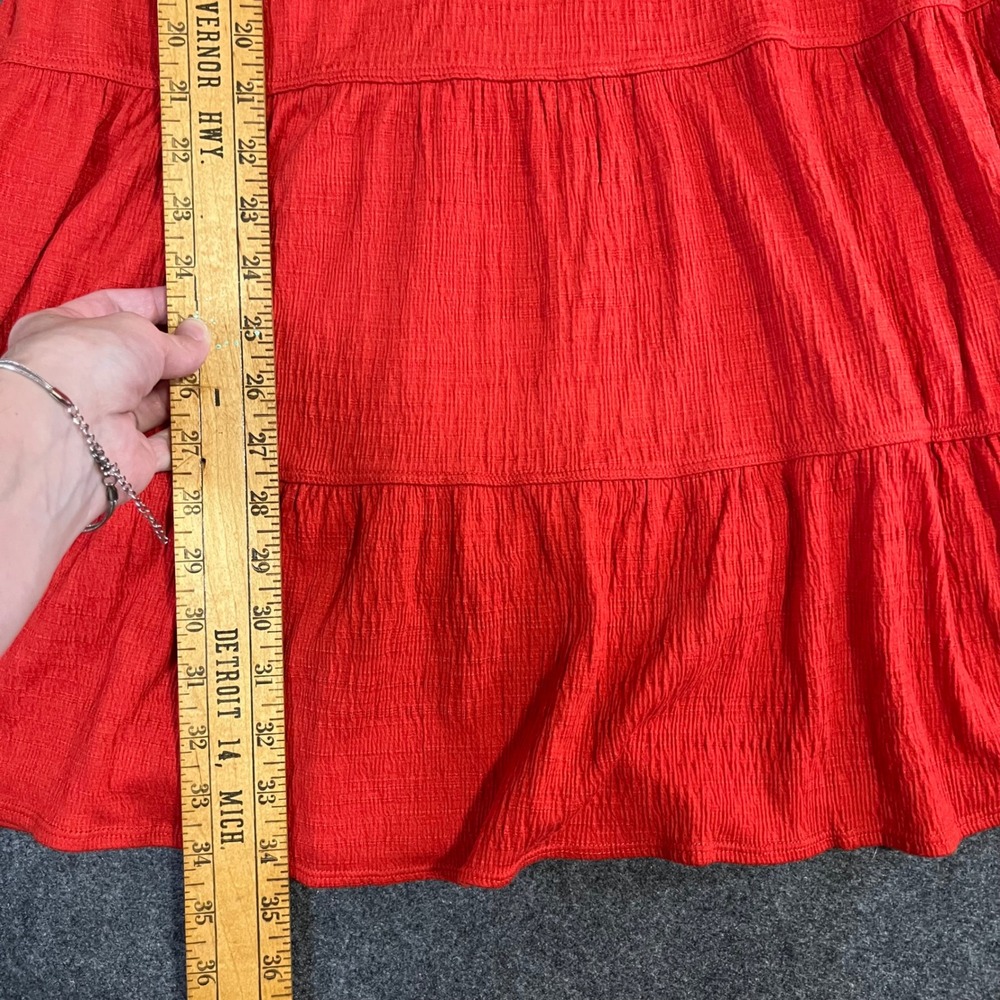 Max Studio Red Flutter Sleeve Tiered Mini Dress V-Neck Crinkle Gauze Cottagecore - Picture 5 of 12